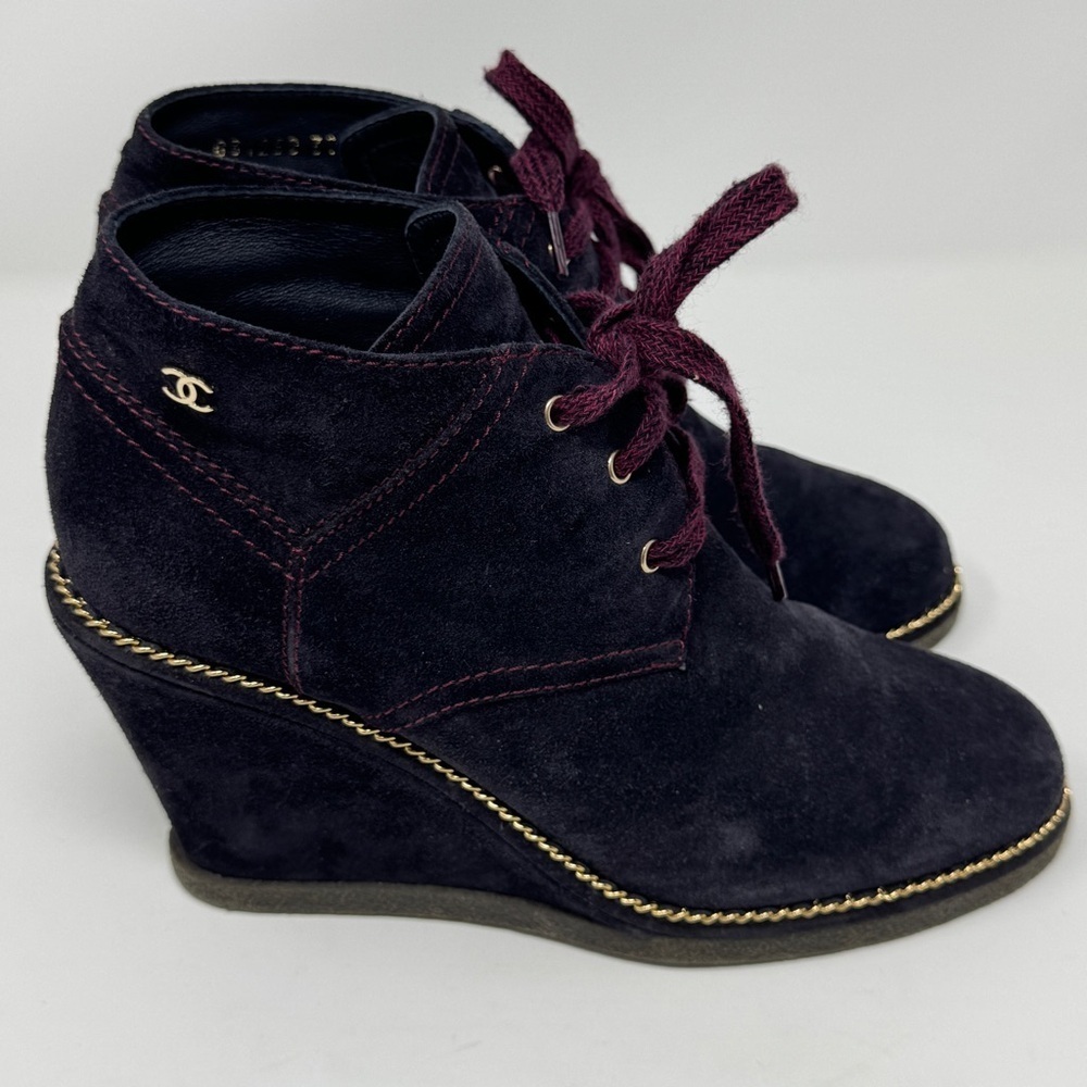 CHANEL Wedge Suede Burgundy Wedge Boots - Picture 10 of 16